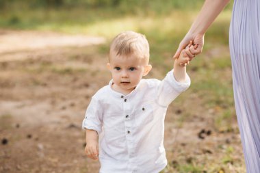 Doğada oynayan sevimli çocuk. Ormanda yaz