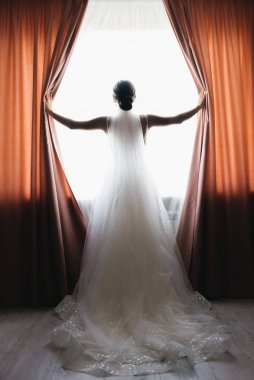 Gelin ve damat pencereden dışarı bakıyor.