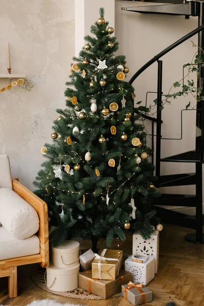 Décor Noël Nouvel Arbre Noël Avec Jouets Cadeaux — Photo