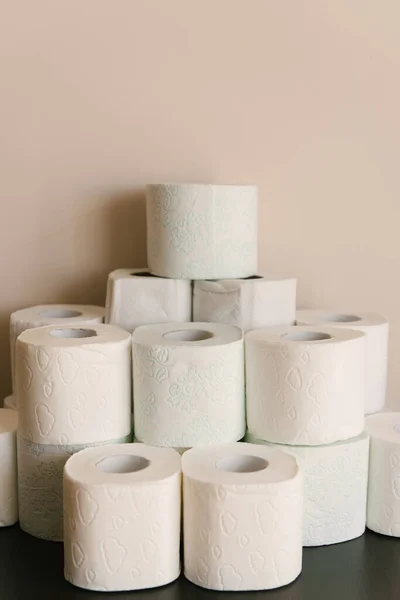 Toalettpapper Rulla Bakgrund Med Text Toalettpapper Till Paket Hushåll Begreppet — Stockfoto