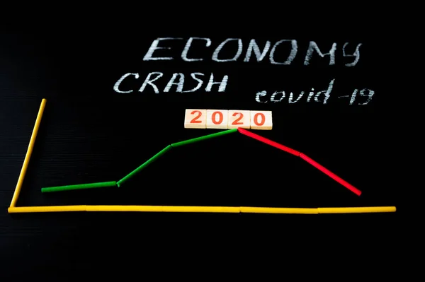 2020年コロナウイルスによる世界経済危機 Covid 不況と経済の減速 黒の背景にチョークで書かれた — ストック写真