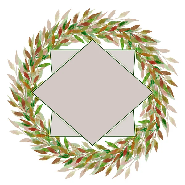 Beyaz arka plan üzerinde izole suluboya el çekilmiş yeşillik çelenk. Düğün davetiye, tebrik, kartı, tarihi davet, baskı, posta kartı kaydetmek için kullanılabilir. Metniniz için dalları ile çerçeve.