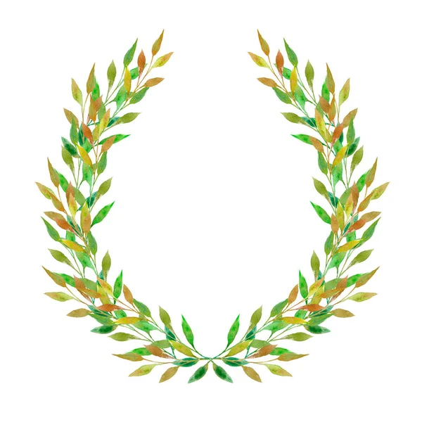 Suluboya çiçek çelenk. Beyaz arka plan üzerinde izole suluboya el çekilmiş yeşillik çelenk. Düğün davetiye, tebrik, kartı, tarihi davet, baskı, posta kartı kaydetmek için kullanılabilir. Metniniz için dalları ile çerçeve.