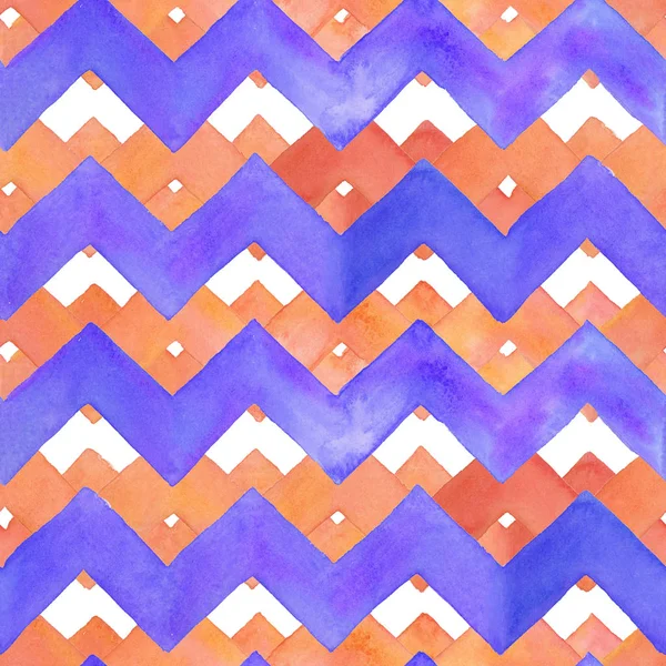 El suluboya zikzak desen çekilmiş. Beyaz arka plan üzerinde izole soyut suluboya geometrik desen. Arka plan, duvar kağıdı, tekstil, ambalaj kağıdı zikzak çizgiler ile Seamless Modeli.