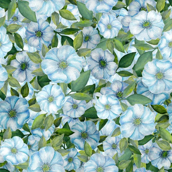 Acquerello Fiori Foglie Blu Illustrazione Acquerello Disegnato Mano Isolato Sfondo Foto Stock