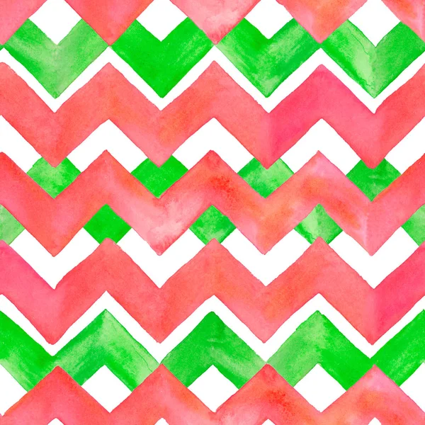 水彩の手描きのジグザグ パターン 抽象的な水彩の幾何学の模様は白い背景に分離されました 包装紙 繊維のジグザグ線のシームレス パターン — ストック写真