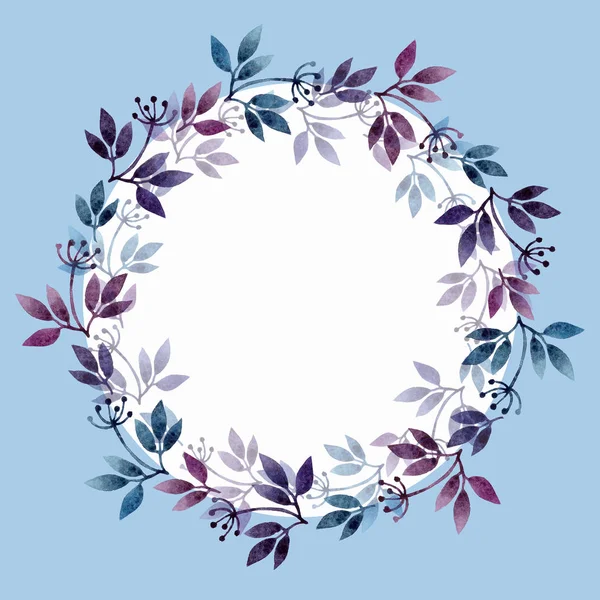 Suluboya çerçeve çelenk. Suluboya elle çizilmiş illüstrasyon izole beyaz arka plan üzerinde. Çelenk yaprakları, düğün, tebrik kartları, tarihi daveti Kaydet için dalları ile yazdırır, kartpostallar ve diğer şeyler seni hayal edebiliyorum. Metniniz için çerçeve.