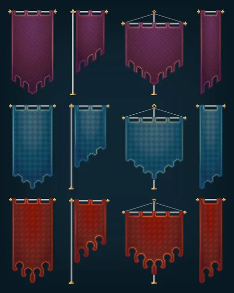 Set Medieval Banners Iron Poles Eps10 Vector — Stock Vector