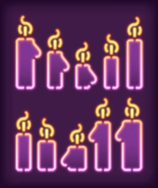 Neon Kaarsen Set Sjabloon Voor Uitnodiging Banner Flyer Illustratie Geïsoleerd — Stockvector