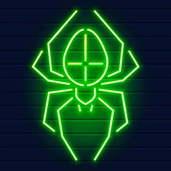 Neon Spider Sign Arachnid Logo Wall Halloween Glowing Illustration Eps10 — Stock Vector