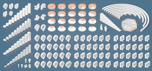 Set Van Hoge Kwaliteit Witte Isometrische Infographic Templates Cirkeldiagrammen Grafieken — Stockvector