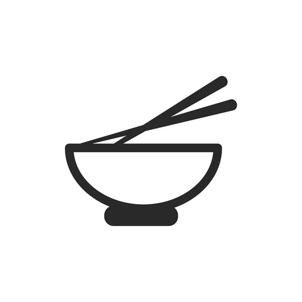 Monochroom Japanse kom met chopstick pictogram op witte achtergrond — Stockvector