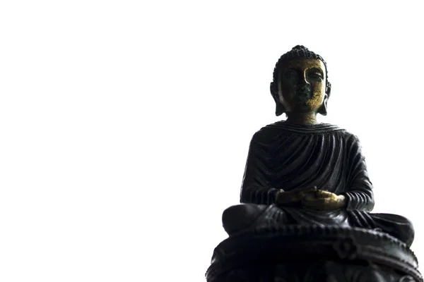 Piccola Replica Buddha Seduto Posizione Loto Meditando Immagine Isolata Bianco — Foto Stock