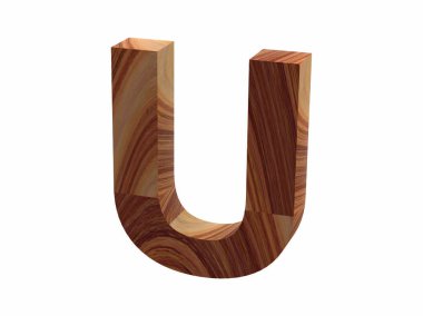 ahşap U yazı tipi 3d render