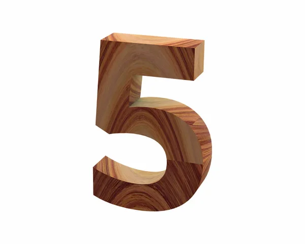 Hout 5 lettertype 3d render — Stockfoto