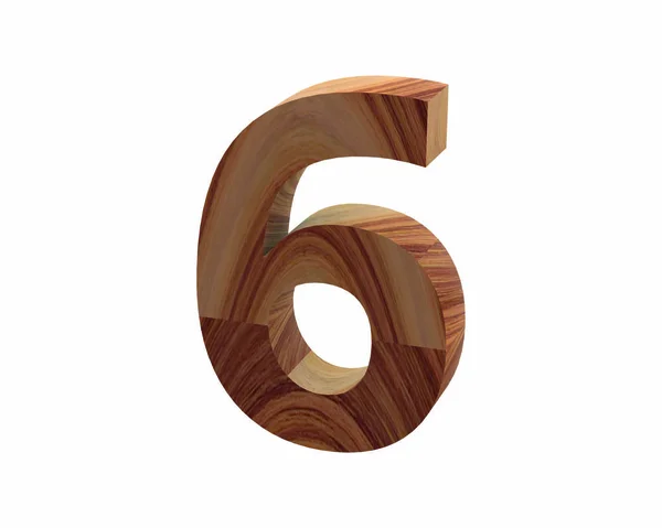 Wood 6 font 3D render — Stockfoto