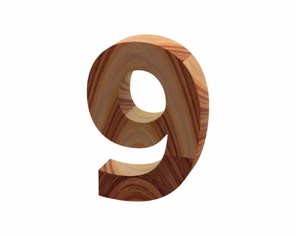 Wood 9 font Rendering 3D — Foto Stock