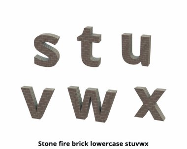 Yazı tipi taş ateş tuğla küçük harf s, t, u, v, w, x, 3d render