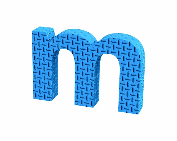 Renderowanie czcionek treadplate niebieskie plastikowe małe litery m — Zdjęcie stockowe