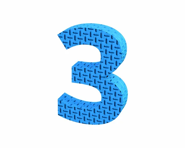 字体塑料蓝色 treadplate 数字3渲染 — 图库照片