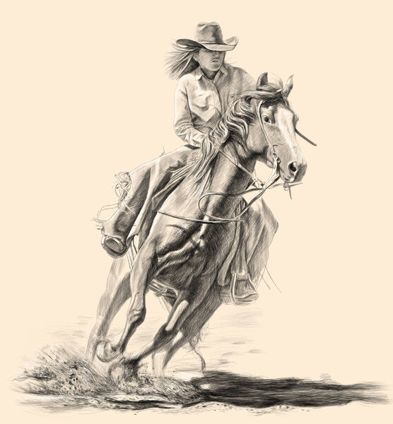 Cowgirl / Black and white pencil drawing