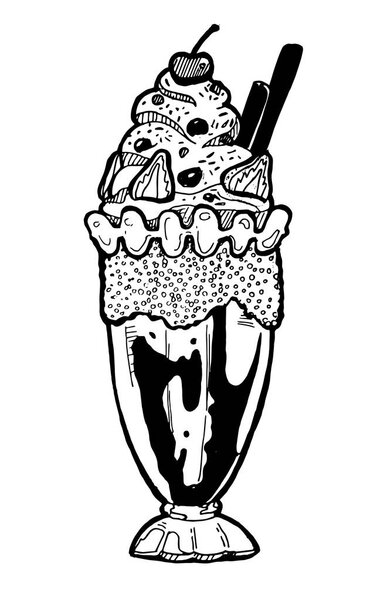 Milkshake from ice cream with abanana and a straw in a tall glass