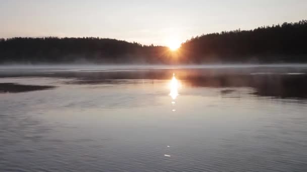 Dawn on the river in the forest shooting on the move on the boat — Stock Footage Dawn River Forest Shooting Move Boat Royalty Free Stock Video