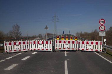 Roadblock, road with signs and fence, Germany, Europe clipart