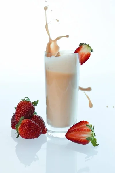 Strawberry Drinking Yoghurt Strawberries Strawberry Shake Glass — Stock Photo, Image