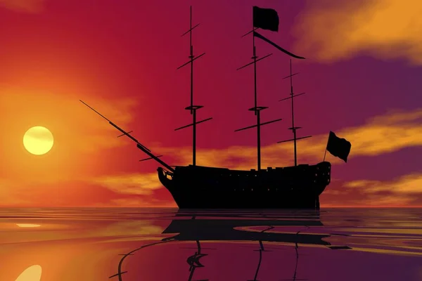 Vecchia barca a vela e tramonto — Foto Stock