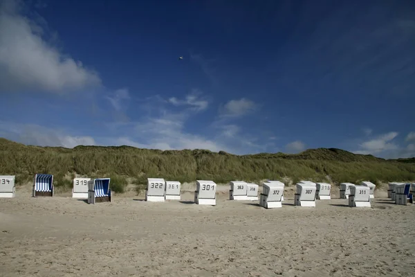 Wydmy Zadaszony Wikliny Plaży Krzesła Sylt Północnej Fryzji Północnej Fryzji — Zdjęcie stockowe