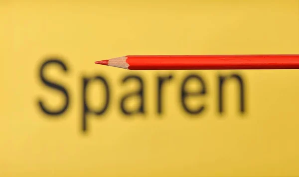 Close Red Pencil Yellow Background Word Sparren — Stock Photo, Image