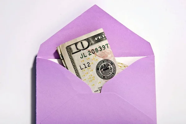 Umschlag Mit Einem Zehn Dollar Schein Geldgeschenk — Stockfoto