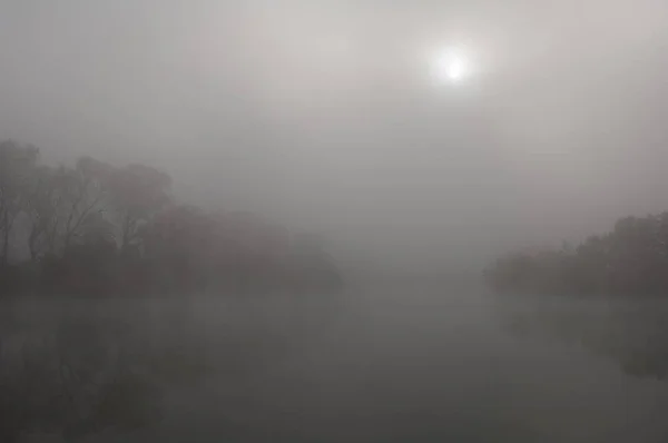 Туман Покриті Озером Недалеко Від Wernau Баден Вюртемберг Німеччина Європа — стокове фото