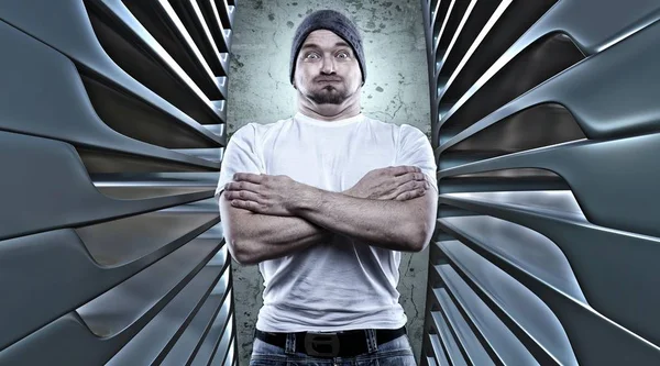 Man Posing Macho His Arms Folded Edited Image Montage — Stock Photo, Image