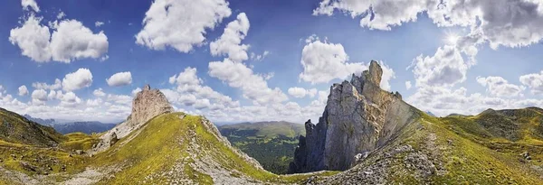 360 Panoramisch Uitzicht Aferer Geisler Bergen Vallei Van Villnoesstal Provincie — Stockfoto