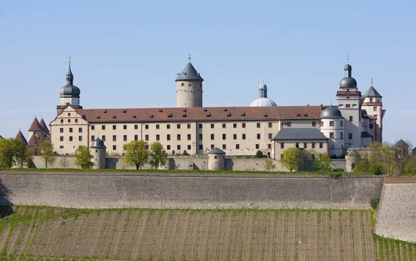 Widok Twierdzy Marienberg Wuerzburg Frankonii Bawaria Niemcy Europa — Zdjęcie stockowe