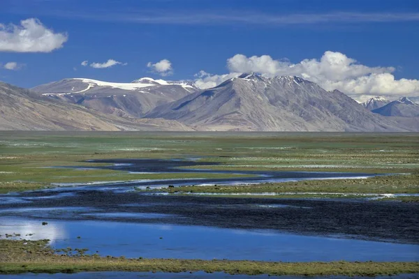 Planície Sul Lago Moriri Tso Moriri Tsomoriri Atravessada Por Rios — Fotografia de Stock