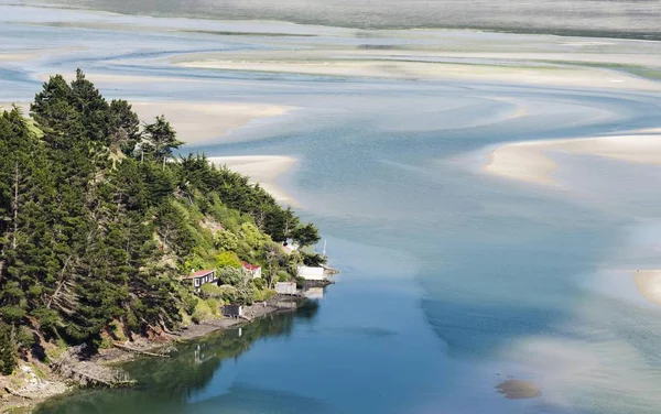 Piccolo Villaggio Marea Con Bassa Marea Hoopers Inlet Penisola Otago — Foto Stock