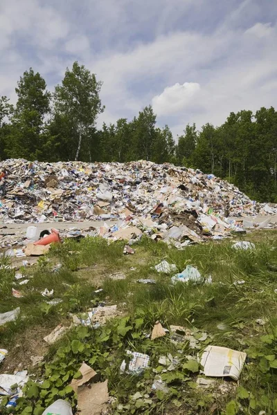 Pile of recyclable materials outdoors at a sorting center, Quebec, Canada, North America