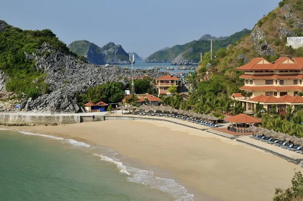 Beach with Cat Ba hotel, Halong Bay, Vietnam, Southeast Asia, Asia