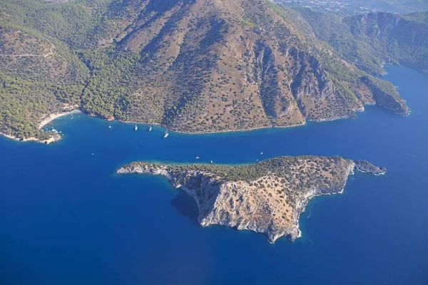 Widok Lotu Ptaka Nicholas Island Pobliżu Fethiye Turecki Morza Egejskiego — Zdjęcie stockowe