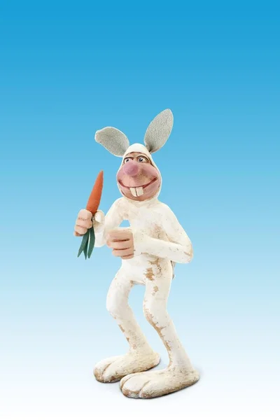 Cartoon Character Bunny Holding Carrot — Stock Photo, Image