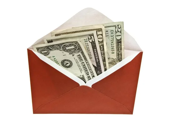 Roter Umschlag Mit Geld Isoliert Auf Weißem Hintergrund — Stockfoto