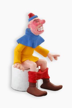 man figurine sitting on toilet, cartoon character clipart