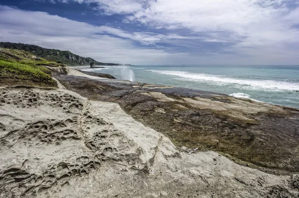 Formazioni Calcaree Soffio Truman Bay West Coast South Island Nuova — Foto Stock