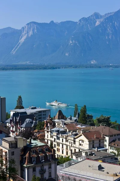 Вид Монтрё Озере Женева Монтрё Кантон Вод Швейцария Европа — стоковое фото