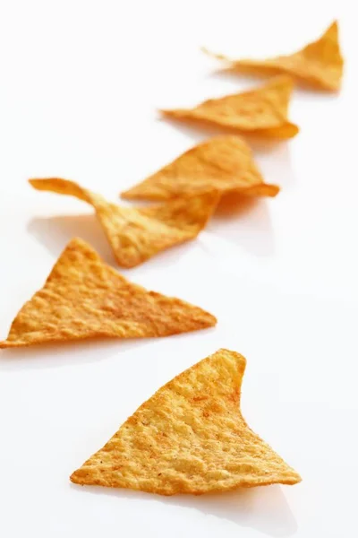 Tortilla Chips Einer Reihe — Stockfoto