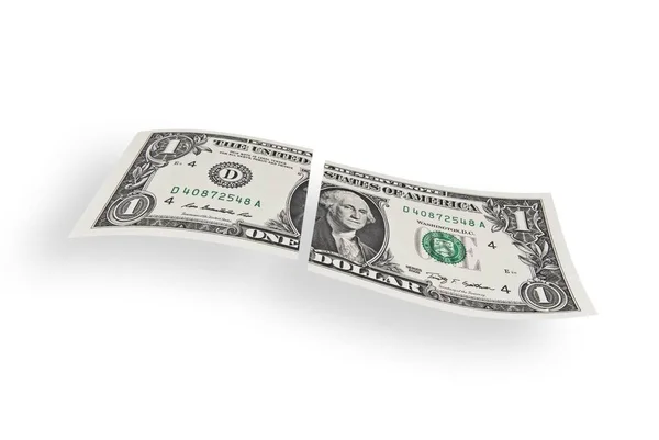 One Divided Dollar Bill Cut Devaluation Currency — Stock Photo, Image