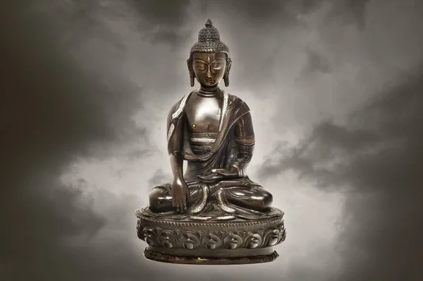 Estatua Buda Tibetano Bronce Con Nubes — Foto de Stock